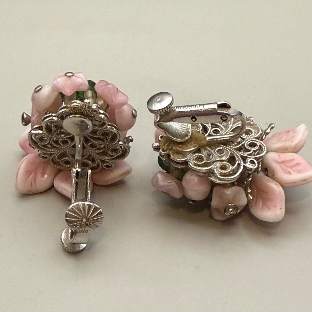 Vintage Vendôme Pink Flower Clip-On Earrings | Floral Statement | Signed Vendome - Picture 3 of 5